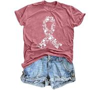 hohololo Breast Cancer Awareness Tshirt Breast Cancer T Shirts for Women Pink Ribbon Short Sleeve Tops,Pink-F,L