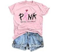 hohololo Breast Cancer T Shirts for Women Breast Cancer Awareness T-Shirt Pink Ribbon Short Sleeve Tops,Pink-A,XXL