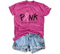 hohololo Breast Cancer T Shirts for Women Breast Cancer Awareness T-Shirt Pink Ribbon Short Sleeve Tops,Rosered-A,L