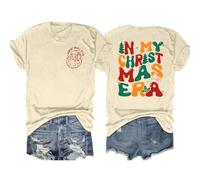 hohololo Christmas T Shirt Womens Xmas Shirt in My Merry Era Short Sleeve Shirts (Beige1,XL)