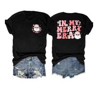 hohololo Christmas T Shirt Womens Xmas Shirt in My Merry Era Short Sleeve Shirts (black1,XXL)