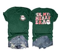 hohololo Christmas T Shirt Womens Xmas Shirt in My Merry Era Short Sleeve Shirts (Green1,XL)