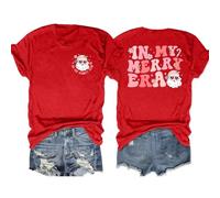 hohololo Christmas T Shirt Womens Xmas Shirt in My Merry Era Short Sleeve Shirts (Red1,L)