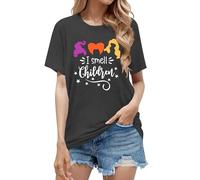 hohololo Halloween Tshirts for Women Hocus Pocus Tshirt I Smell Children Shirts (Grey-b,XXL)