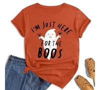 hohololo Halloween Tshirts Women I'm Just Here for The Boos T-Shirt Ghost Shirt,Orange-A,XL