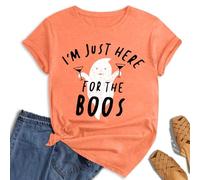 hohololo Halloween Tshirts Women I'm Just Here for The Boos T-Shirt Ghost Shirt,Yellow-A,XXL