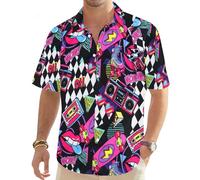 hohololo Men's Multicolour XXL Retro Vintage Hawaiian Shirt - Short Sleeve, Button Down Collar, Loose Fit - Quick Dry, Breathable - Summer, Camping, Birthday - 1 Count (Multicoloured-b,3XL)