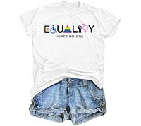hohololo Pride Shirt for Women Rainbow Tshirt Equality Short Sleeve Tops Graphic Tees (White1,M)