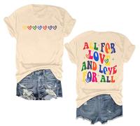 hohololo Pride Shirt Women All for Love Rainbow Shirt LGBT Short Sleeve Shirts (Beige1,S)