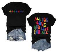 hohololo Pride Shirt Women All for Love Rainbow Shirt LGBT Short Sleeve Shirts (black1,L)