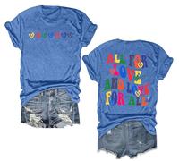hohololo Pride Shirt Women All for Love Rainbow Shirt LGBT Short Sleeve Shirts (Blue1,XXL)