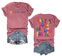 hohololo Pride Shirt Women All for Love Rainbow Shirt LGBT Short Sleeve Shirts (Pink1,L)