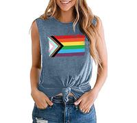 hohololo Pride Tank Top for Women LGBT Rainbow Flag Print Sleeveless Shirt Gay Pride Month Tops (Blue-a,L)