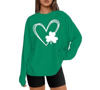 hohololo St.Patrick's Day Oversized Shirt Lucky Irish Shirt for Women Funny Shamrock Long Sleeve Tops (Green4,XXL)