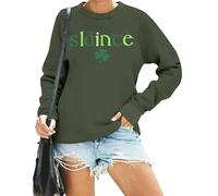 hohololo St. Patricks Day Sweatshirt Irish Clover Print Jumper for Women Lucky Shamrock Long Sleeve Tops (Green6,XL)
