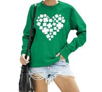 hohololo St. Patricks Day Sweatshirt Irish Clover Print Jumper for Women Lucky Shamrock Long Sleeve Tops (Green-d,L)