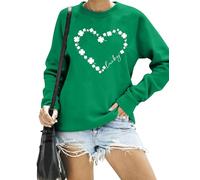 hohololo St. Patricks Day Sweatshirt Irish Clover Print Jumper for Women Lucky Shamrock Long Sleeve Tops (Green-b,XL)