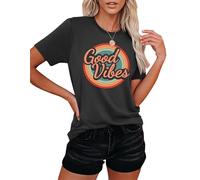 hohololo Women Vintage T-Shirt Rainbow Graphic Print Tee Shirts Summer Short Sleeve Tops (Grey-a,XXL)