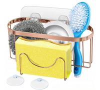 HOHOM 3-in-1 Kitchen Sink Caddy Dish Sponge Holder With Suction Cup, SUS304 Stainless Steel Hanging Organizer, Copper