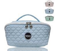 HOHONANA Travel Makeup Bag for Women, Mermaid Makeup Purse Puffy Cosmetic Organizer Bag, Soft Open Flat Cosmetic Pouch Large Toiletry Bag for Skin Care Make Up Traveling, Pink, Blue, Cosmetic Bag