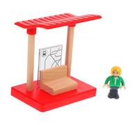 Hohopeti 1 Set Wooden Train Track Accessory Educational Railway Station Platform Model for Safe Natural DIY Micro Landscape Building Random Character Included