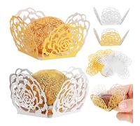 Hohopeti 100Pcs Hollow-Out Rose Lace Chocolate Wrappers White and Reflective Gold Paper Cups for Wedding Party Dessert Table Candy Wrapping