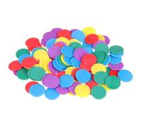 Hohopeti 100pcs Plastic Counting Chips Round Discs for Math Learning and Bingo Games Solid Colors Red Green Yellow Purple Lake Blue Educational Tokens for Classroom and Board Games