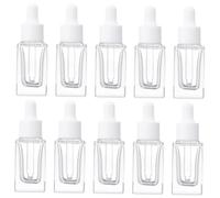 Hohopeti 10pcs Clear Glass Dropper Bottles for Essential Oils Square Pipette Dispenser Bottles with White Plastic Rings Travel-friendly for DIY Cosmetics Perfume Hair and Beard Oils