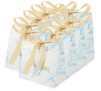 Hohopeti 10pcs Marble Pattern Paper Bags with Gold Bow Ribbon Blue Base Wedding Candy Bags for Bridal Shower Shower for Hotel Guests