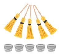 Hohopeti 10pcs Mini Bucket Mop Kit for Miniature House Decoration, Halloween Micro Landscape Props, Small Yellow Mops Grey Buckets, Miniature Furniture Model Set for Random Color
