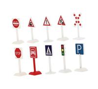 Hohopeti 10pcs Miniature Traffic Signs for Role Play and Traffic Safety Learning Smooth Road Indicators Models for Kindergarten Teaching and Sand Tray Activities