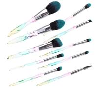 Hohopeti 10pcs Professional Cosmetic Makeup Brush Set with Diamond Handles, Colorful Gradient Design, Gray Ferrule, Black-blue Synthetic Bristles for Face Powder and Blush, Beauty