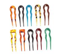 Hohopeti 10pcs u Shape Hair Forks Set Plastic Leopard Print U-shaped Hairpins Retro Bun Clips Multi-color Hair Accessories for Women Daily Styling