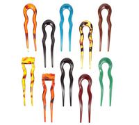 Hohopeti 10Pcs U-Shaped Hair Forks Set with Leopard and Solid Colors Plastic Retro Hairpins for Women Vintage U Shape Hair Clips for Updo Styling and Daily Accessories