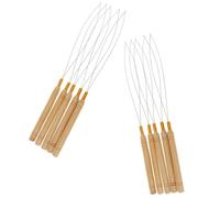 Hohopeti 10pcs Wood Handle Hair Extension Loop Needle Threader Wire Pulling Hook Bead Tools for Wig Crochet Hair Extension Crochet for Wig Weaving and Braid Knitting