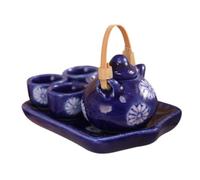 Hohopeti 12 Scale Ceramic Teapot and Cups 6pcs Navy Blue Japanese Style Pretend Play Kitchen Props for Doll House Accessories