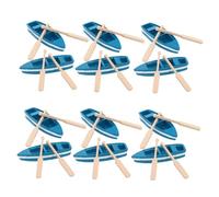 Hohopeti 12 Sets Mini Rowboat with Oars Blue Wood Canoe Miniature Boat for Fairy Garden Dollhouse Decor Compact Creative Nautical Accent for Home and Event Decoration
