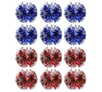 Hohopeti 12Pcs Cheerleading Pom Poms with Handle Metallic Foil Blue Silver Red Silver for Dance Party Sports Events Cheering Squad Accessories Team Spirit Props