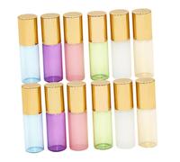 Hohopeti 12Pcs Refillable Glass Bottles with Roller Balls for Essential Oils Perfume and Aromatherapy Portable Subpackaging in Pearl Gold Green White Blue Pink Purple Travel-friendly