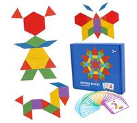 Hohopeti 155 Pcs Wooden Pattern Blocks Puzzle with Bright Colors and Various Geometric Shapes Educational Tangram for Smooth Surface and Storage Bag for Creativity Development