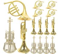 Hohopeti 15pcs Miniature Musical Instrument Ornaments for Christmas Tree Decoration Violin Straight Curved Horn Models Fun Xmas Indoor Decor for Holiday Ambiance