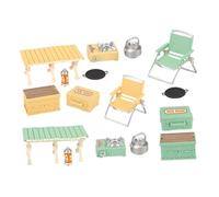 Hohopeti 16pcs Miniature Camping Set with Folding Chairs and Picnic Table Realistic Outdoor Pretend Play Accessories for Dollhouse Decoration and Family Interaction