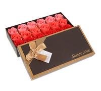 Hohopeti 18pcs Gradient Red Rose Soap Flowers Set Box, Scented Artificial Soap Roses for Women Bath, Face Wash, and Valentine's Day