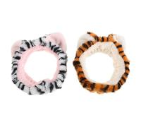 Hohopeti 2 Pcs Adjustable Cute Cartoon Makeup Headband with Animal Ears for Women and Elastic Spa Hair Wrap for Face Washing Mask Application and Skincare in Yellow and White Tiger Print