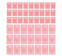 Hohopeti 200pcs Small Boutique Thank You Party Favor Bags with Plastic Handles Flat Mouth Packaging Bags for Retail Clothing and Presents Stylish Pink Star Design