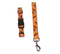 Hohopeti 2pcs Adjustable Halloween Dog Collar and Leash Unique Nylon Pet Collar Matching Leash Comfortable Fit for Dogs and Cats Festive Design for Holiday Spirit