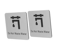 Hohopeti 2pcs Aluminum Water Conservation Sign Self-adhesive Warning Sticker for Home Office School Use Kitchen Water Saving Reminder Label