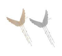 Hohopeti 2pcs Angel Wings Hair Clips with Tassels for Sparkly Rhinestone Barrette Hairpins in Gold and Silver Elegant Hair Accessories for Ponytail Braids