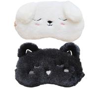 Hohopeti 2Pcs Animal Eye Masks for Sleeping with Lightproof Design Contoured Comfort Blindfolds for Travel Nap Meditation Office Use Cute Black Cat White Dog Covers