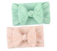 Hohopeti 2pcs Baby Headbands Bowknot Nylon Hair Accessories for Toddler Infant, Soft Jacquard Textured Headwear in Pink and Mint Green for Newborn Girls